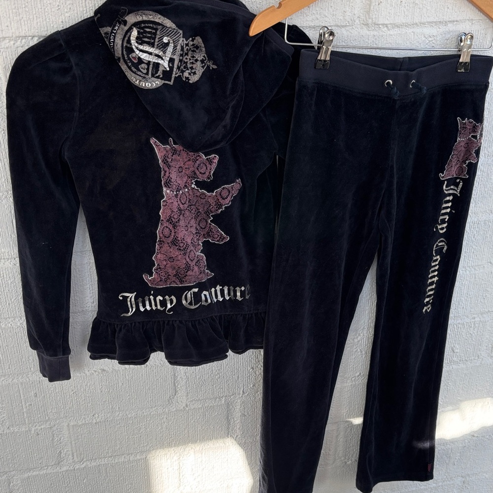 Juicy Couture Graphic Dog  Velvet Velour Tracksuit Girls Kids Set sz 10